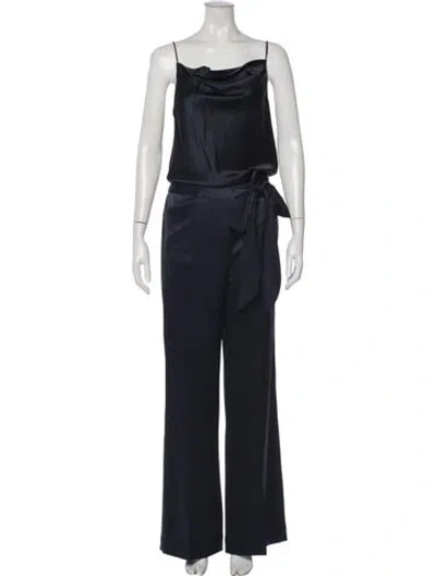 Pre-owned Halston Cowl Neck Jumpsuit In Blue