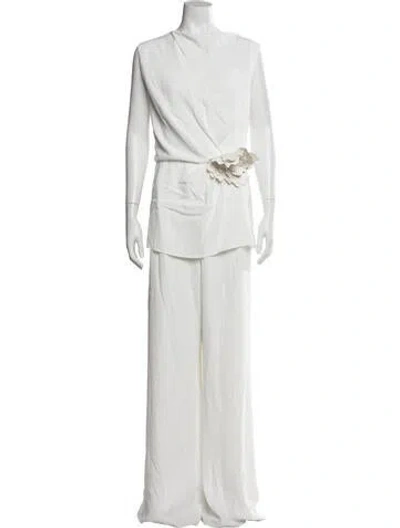 Pre-owned Halston Cowl Neck Jumpsuit W/ Tags In White