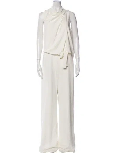Pre-owned Halston Cowl Neck Jumpsuit W/ Tags In White