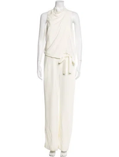 Pre-owned Halston Cowl Neck Jumpsuit In White