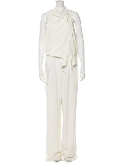 Pre-owned Halston Cowl Neck Jumpsuit In White