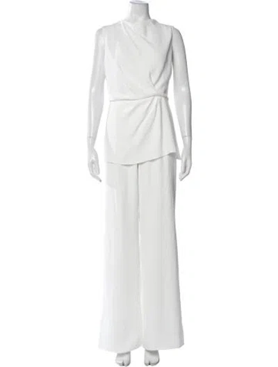 Pre-owned Halston Cowl Neck Jumpsuit In White