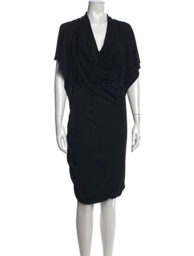 Pre-owned Halston Cowl Neck Knee-length Dress In Black