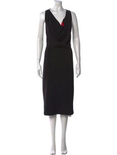 Pre-owned Halston Cowl Neck Knee-length Dress In Black