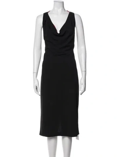 Pre-owned Halston Cowl Neck Knee-length Dress In Black