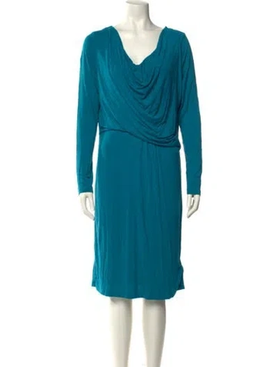 Pre-owned Halston Cowl Neck Knee-length Dress In Blue