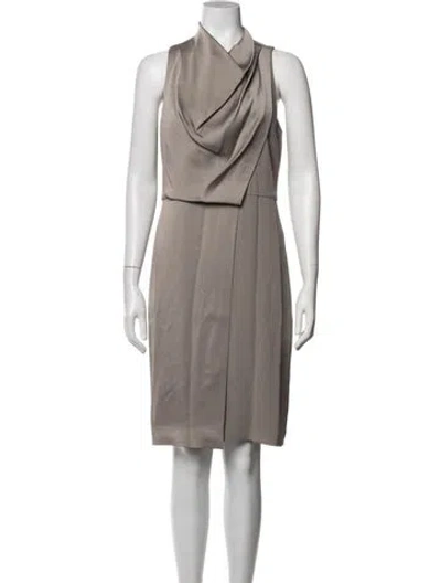 Pre-owned Halston Cowl Neck Knee-length Dress In Grey