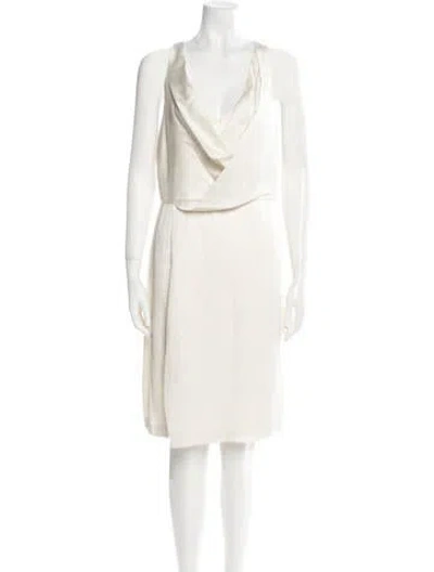 Pre-owned Halston Cowl Neck Knee-length Dress In Neutral