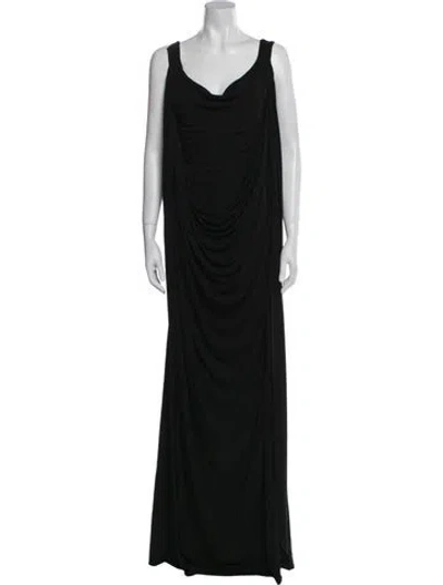 Pre-owned Halston Cowl Neck Long Dress In Black