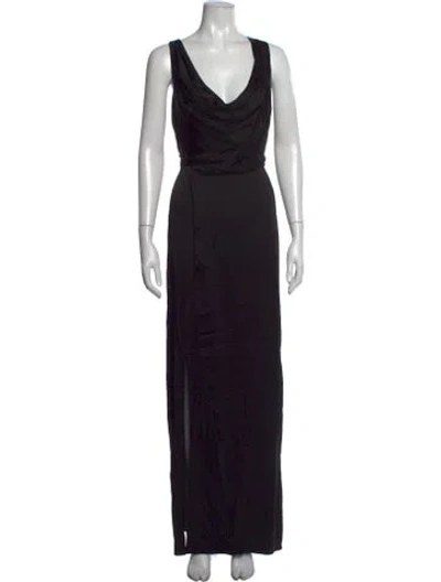 Pre-owned Halston Cowl Neck Long Dress In Black