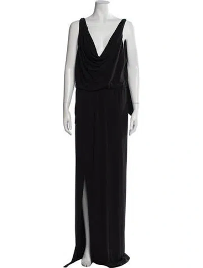 Pre-owned Halston Cowl Neck Long Dress In Black