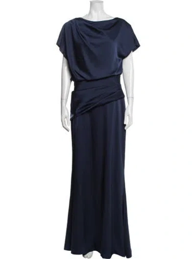 Pre-owned Halston Cowl Neck Long Dress In Blue