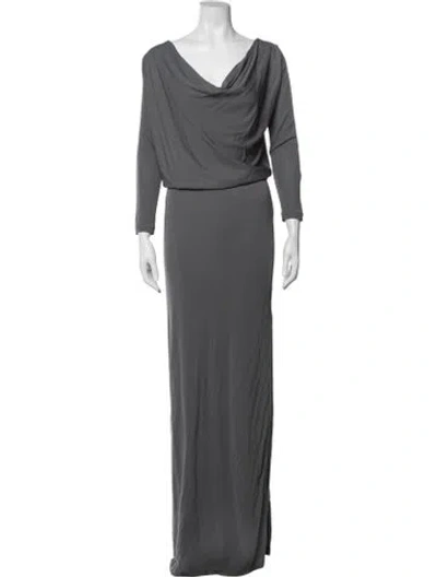 Pre-owned Halston Cowl Neck Long Dress In Gray