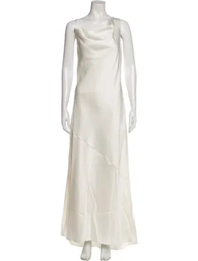 Pre-owned Halston Cowl Neck Long Dress In Neutral