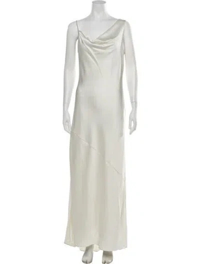 Pre-owned Halston Cowl Neck Long Dress In Neutrals