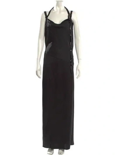 Pre-owned Halston Cowl Neck Long Dress W/ Tags In Black