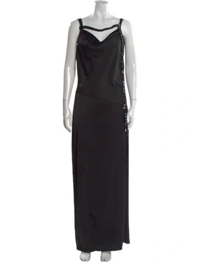 Pre-owned Halston Cowl Neck Long Dress W/ Tags In Black