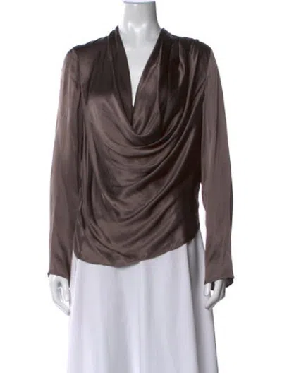 Pre-owned Halston Cowl Neck Long Sleeve Blouse In Grey
