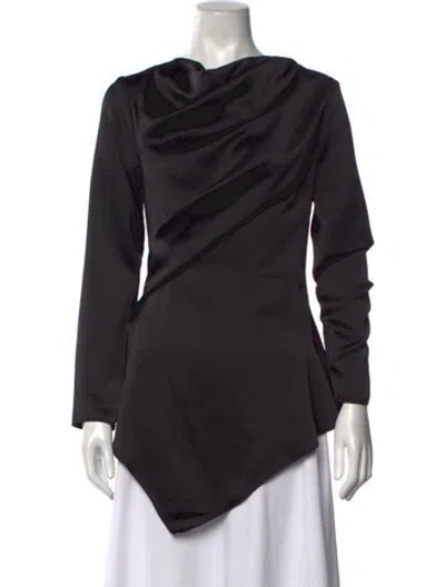 Pre-owned Halston Cowl Neck Long Sleeve Top In Black