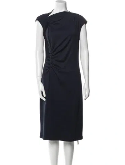 Pre-owned Halston Cowl Neck Midi Length Dress In Blue