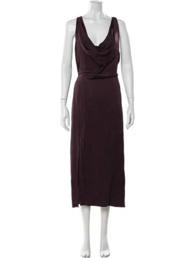 Pre-owned Halston Cowl Neck Midi Length Dress In Burgundy