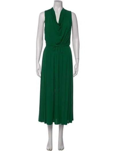Pre-owned Halston Cowl Neck Midi Length Dress In Green