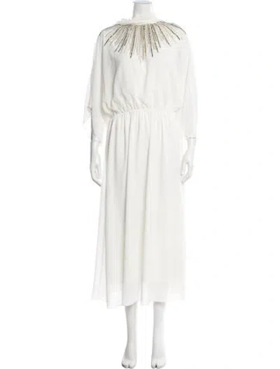 Pre-owned Halston Cowl Neck Midi Length Dress In Neutral