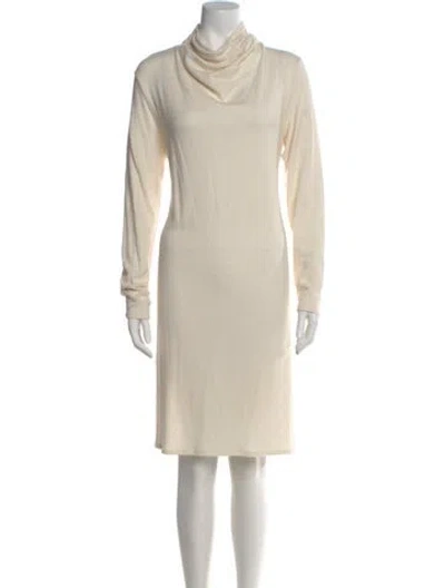 Pre-owned Halston Cowl Neck Midi Length Dress In White