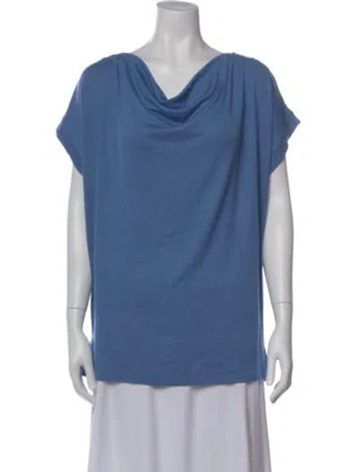 Pre-owned Halston Cowl Neck Short Sleeve Top W/ Tags In Blue