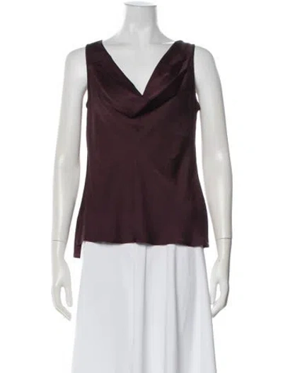 Pre-owned Halston Cowl Neck Sleeveless Blouse W/ Tags In Burgundy