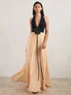 Halston Crepe And Chiffon Maxi Dress In Neutral