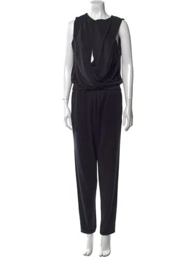 Pre-owned Halston Crew Neck Jumpsuit In Black