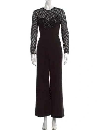 Pre-owned Halston Crew Neck Jumpsuit In Black