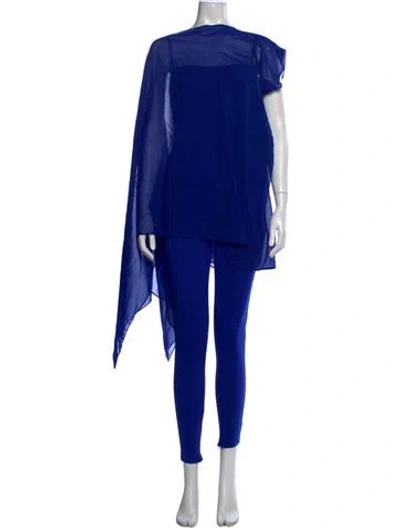 Pre-owned Halston Crew Neck Jumpsuit In Blue