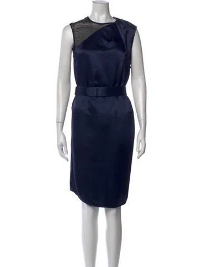 Pre-owned Halston Crew Neck Knee-length Dress In Blue