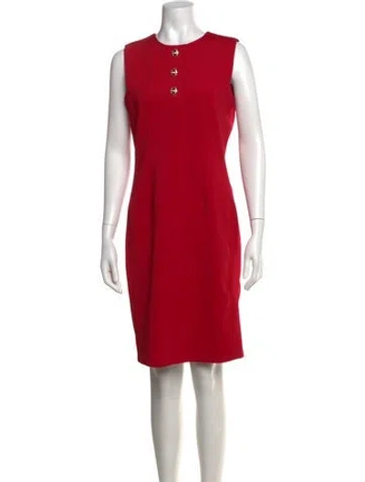 Pre-owned Halston Crew Neck Knee-length Dress W/ Tags In Red