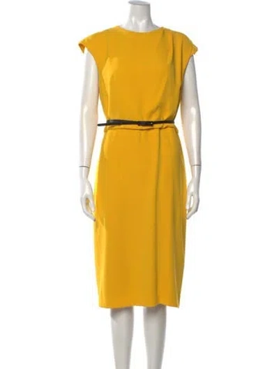 Pre-owned Halston Crew Neck Knee-length Dress In Yellow