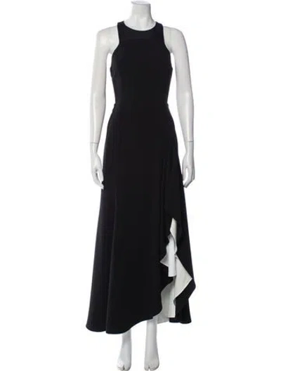 Pre-owned Halston Crew Neck Long Dress In Black