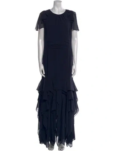 Pre-owned Halston Crew Neck Long Dress In Blue