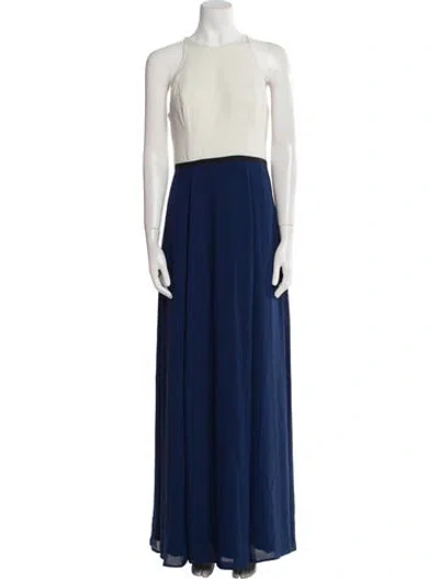Pre-owned Halston Crew Neck Long Dress In Blue