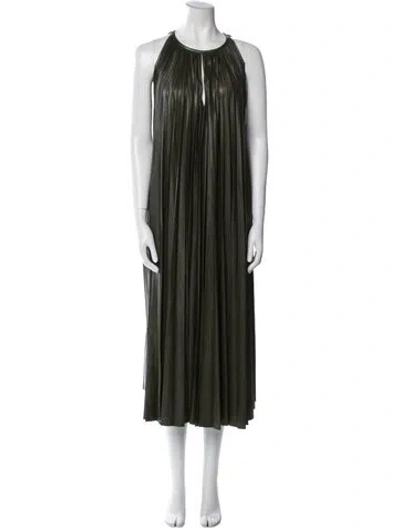Pre-owned Halston Crew Neck Long Dress In Green