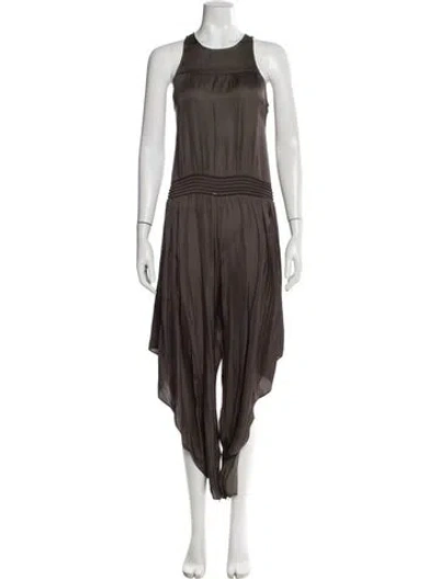 Pre-owned Halston Crew Neck Long Dress In Green