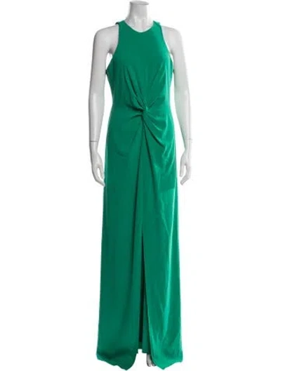 Pre-owned Halston Crew Neck Long Dress In Green