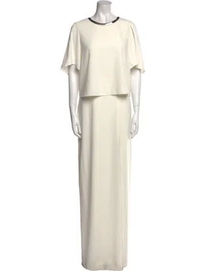 Pre-owned Halston Crew Neck Long Dress In Neutral