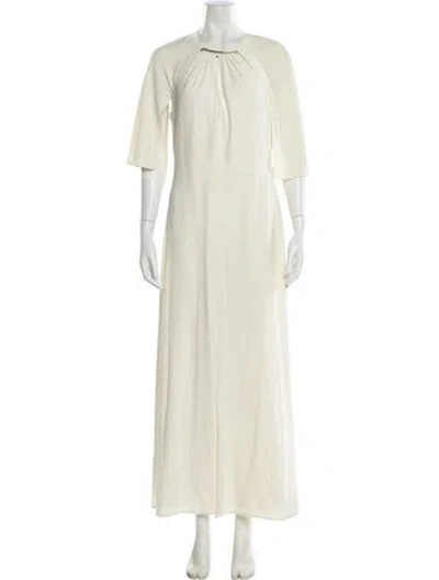 Pre-owned Halston Crew Neck Long Dress In Neutral