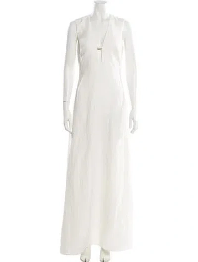 Pre-owned Halston Crew Neck Long Dress In Neutral