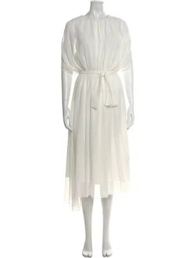 Pre-owned Halston Crew Neck Long Dress In Neutral