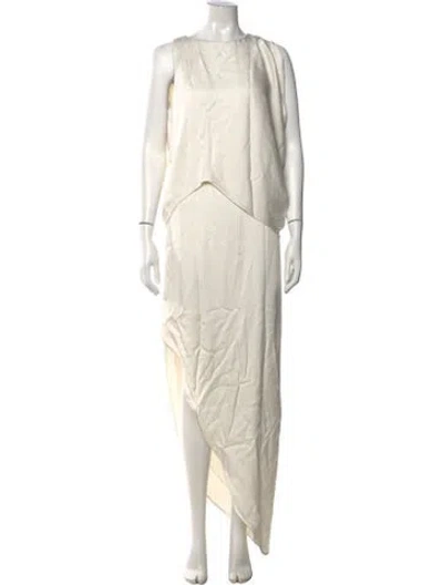 Pre-owned Halston Crew Neck Long Dress In Neutrals