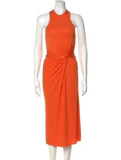 Pre-owned Halston Crew Neck Long Dress In Orange