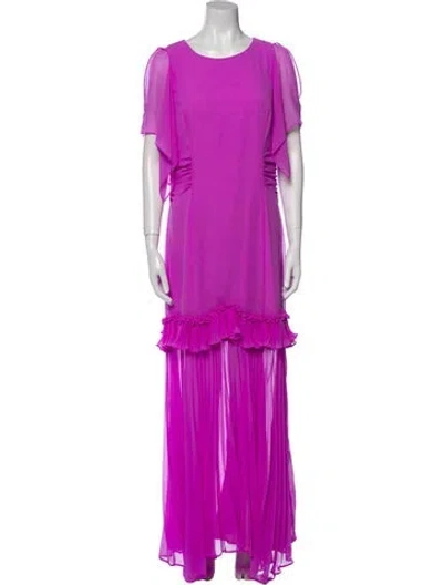 Pre-owned Halston Crew Neck Long Dress In Pink